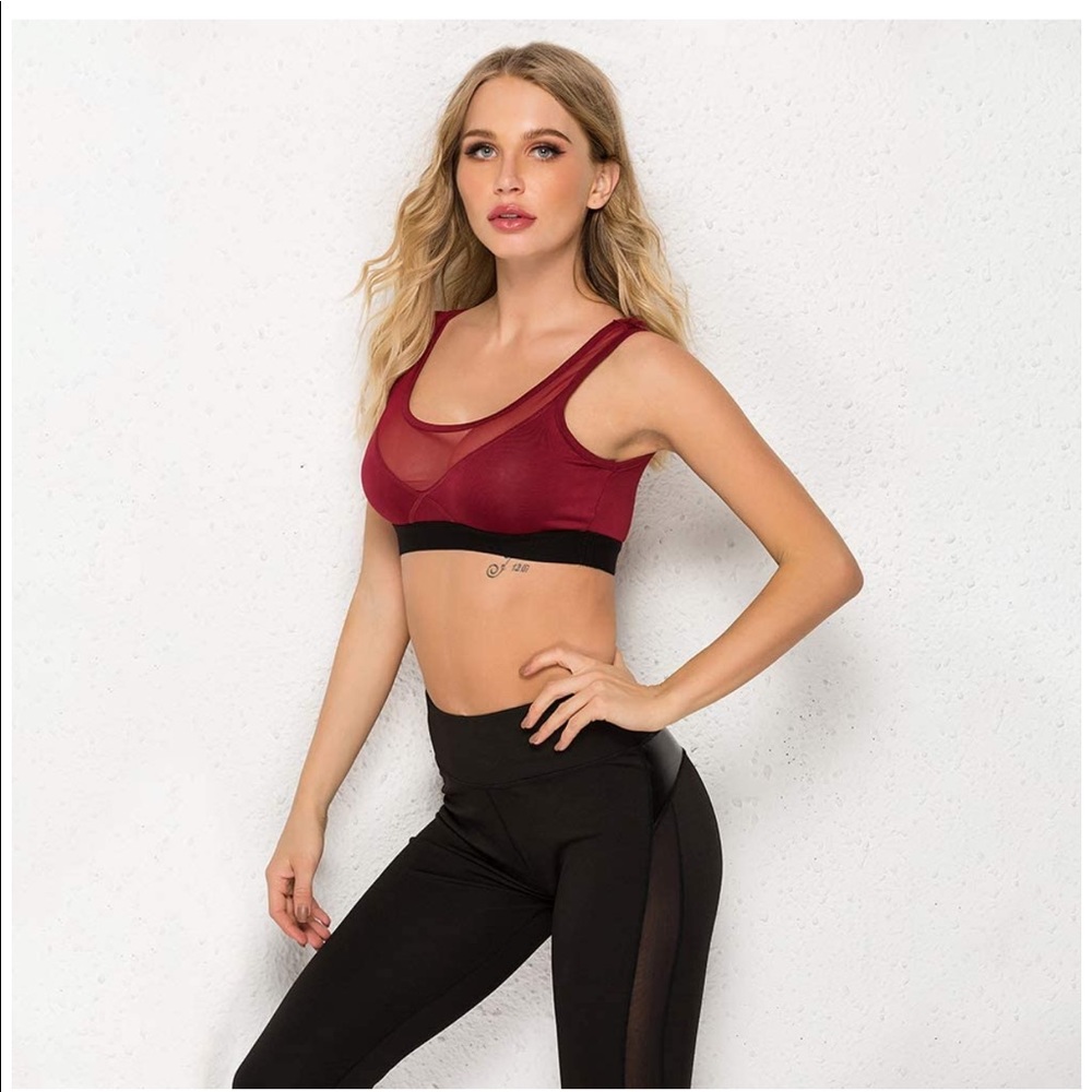 Red Mesh See Through Full Coverage Sports Bra Vcut - Picture 7 of 12